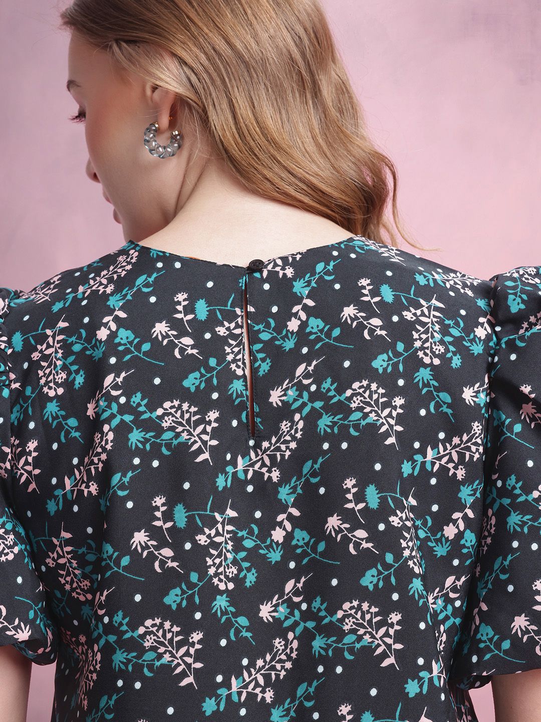 DressBerry Floral Print Puff Sleeve A-Line Dress