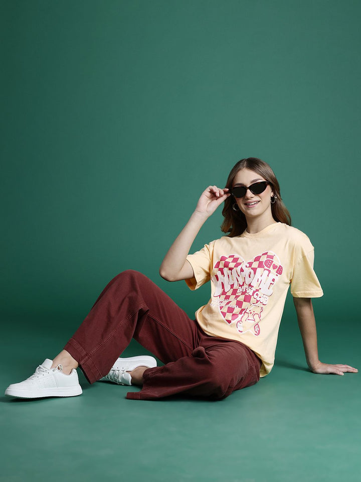 DressBerry Women Pure Cotton Graphic Printed Drop-Shoulder Sleeves T-shirt