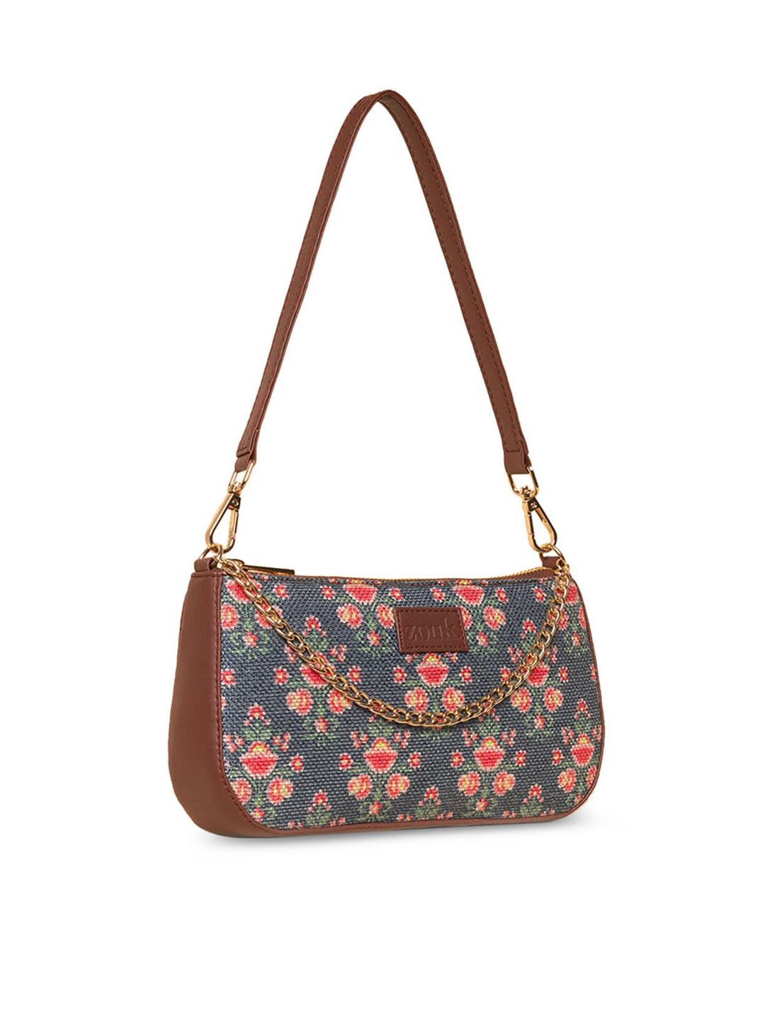 ZOUK Floral Printed Structured Baguette Bag Handbags