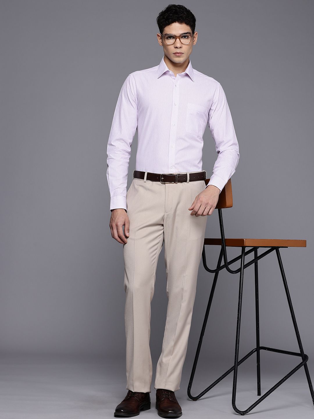 Raymond Pure Cotton Slim Fit Vertical Striped Formal Shirt
