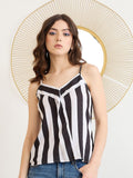 Berrylush Black Striped Ruffles Casual Top