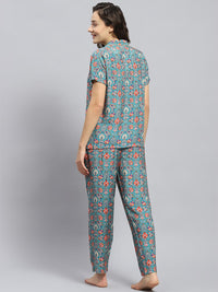 Monte Carlo Floral Printed Lapel Collar Night suit
