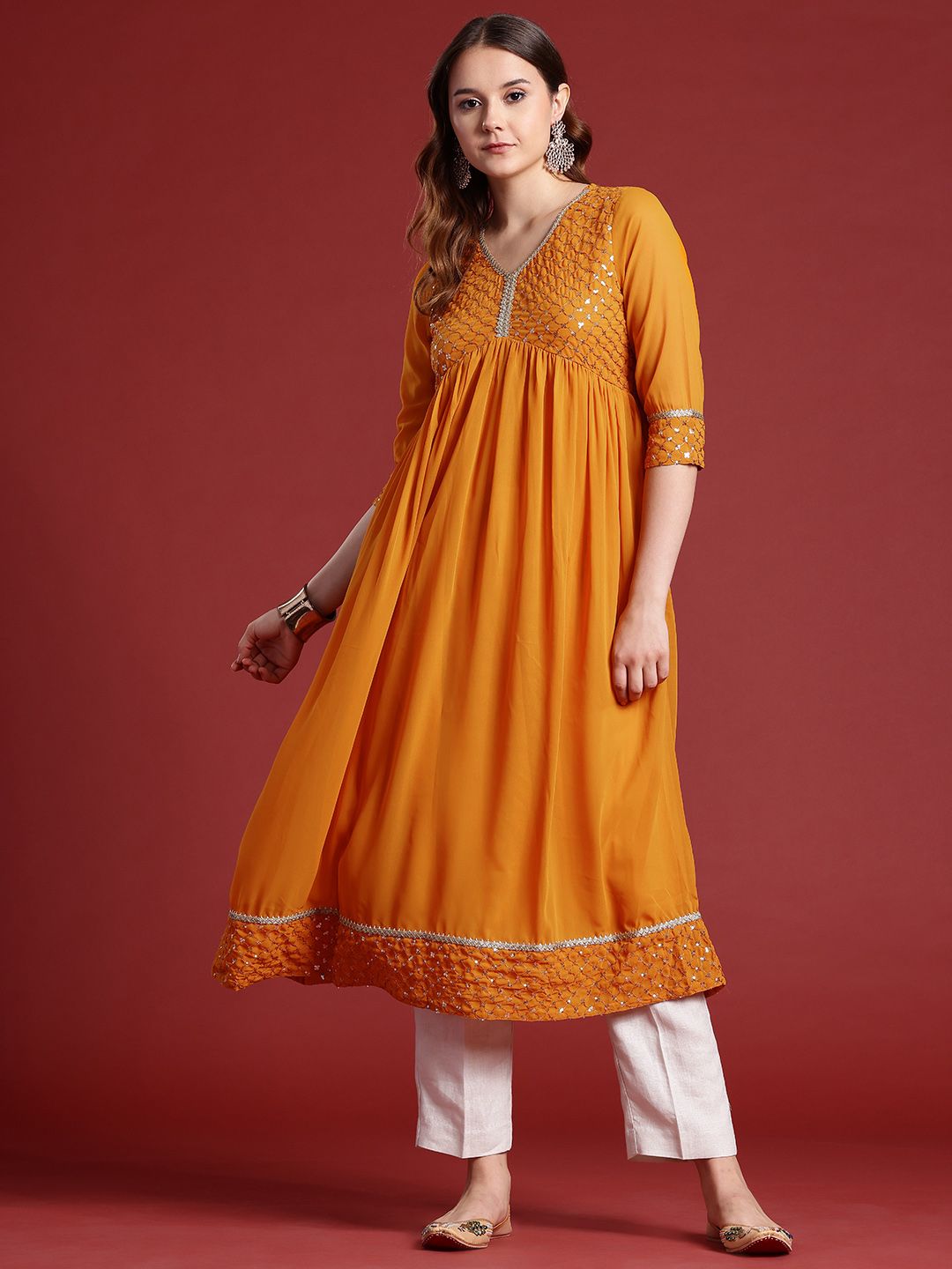 Anouk Yoke Design Sequinned A-Line Kurta