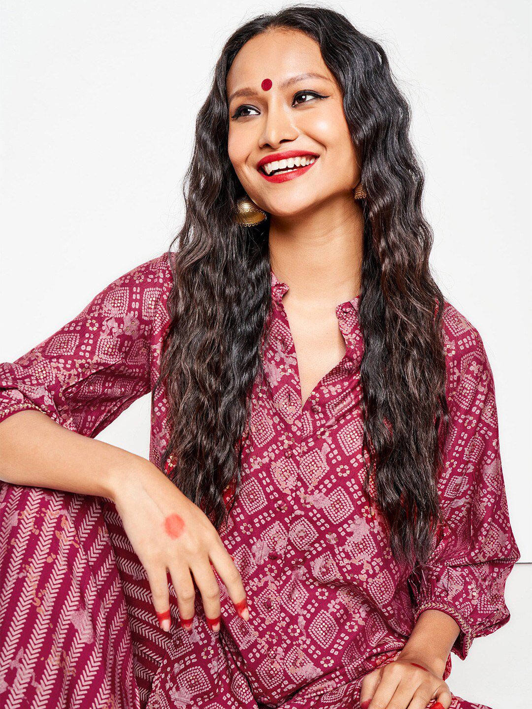 Global Desi Bandhani Printed Straight Kurta With Palazzo