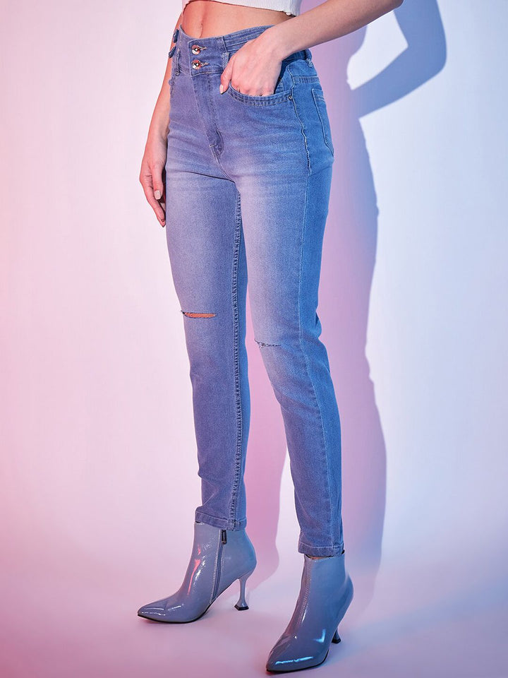 STREET 9 Women Blue Slim Fit Slash Knee Pure Cotton Jeans
