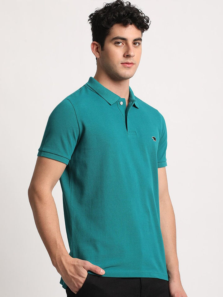THE BEAR HOUSE Men Solid Regular Fit Cotton Polo Collar T-Shirts
