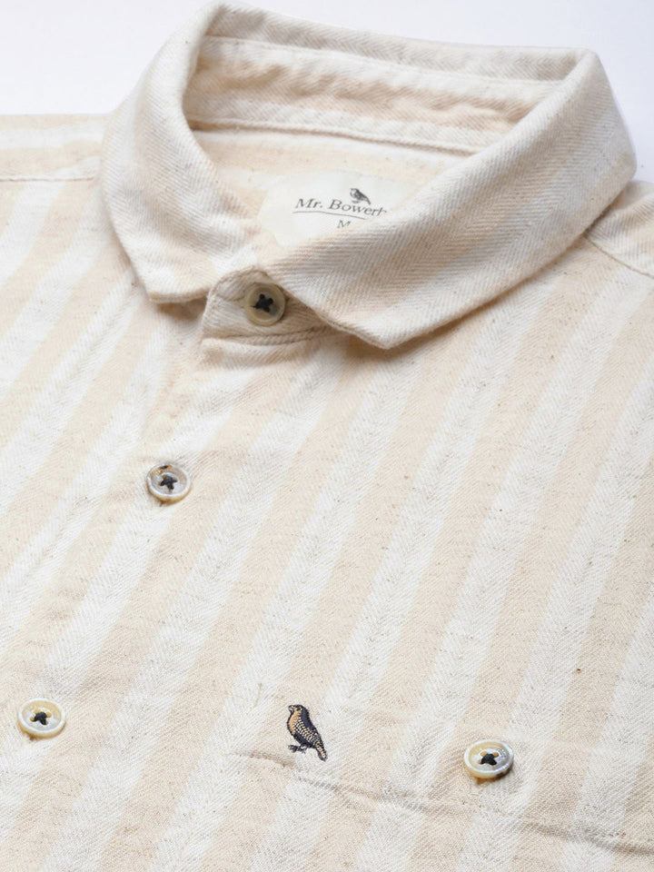 Mr Bowerbird Men Beige & White Striped Casual Shirt