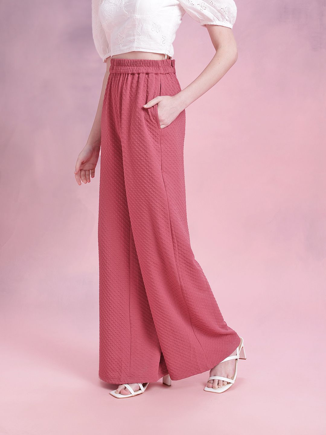 DressBerry Women Textured Wide Leg Trousers