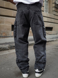 Powerlook Men Black Baggy Fit Clean Look Pure Cotton Cargo Jeans