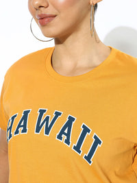 Mustard Yellow Typography Printed Regular Fit T-shirt
