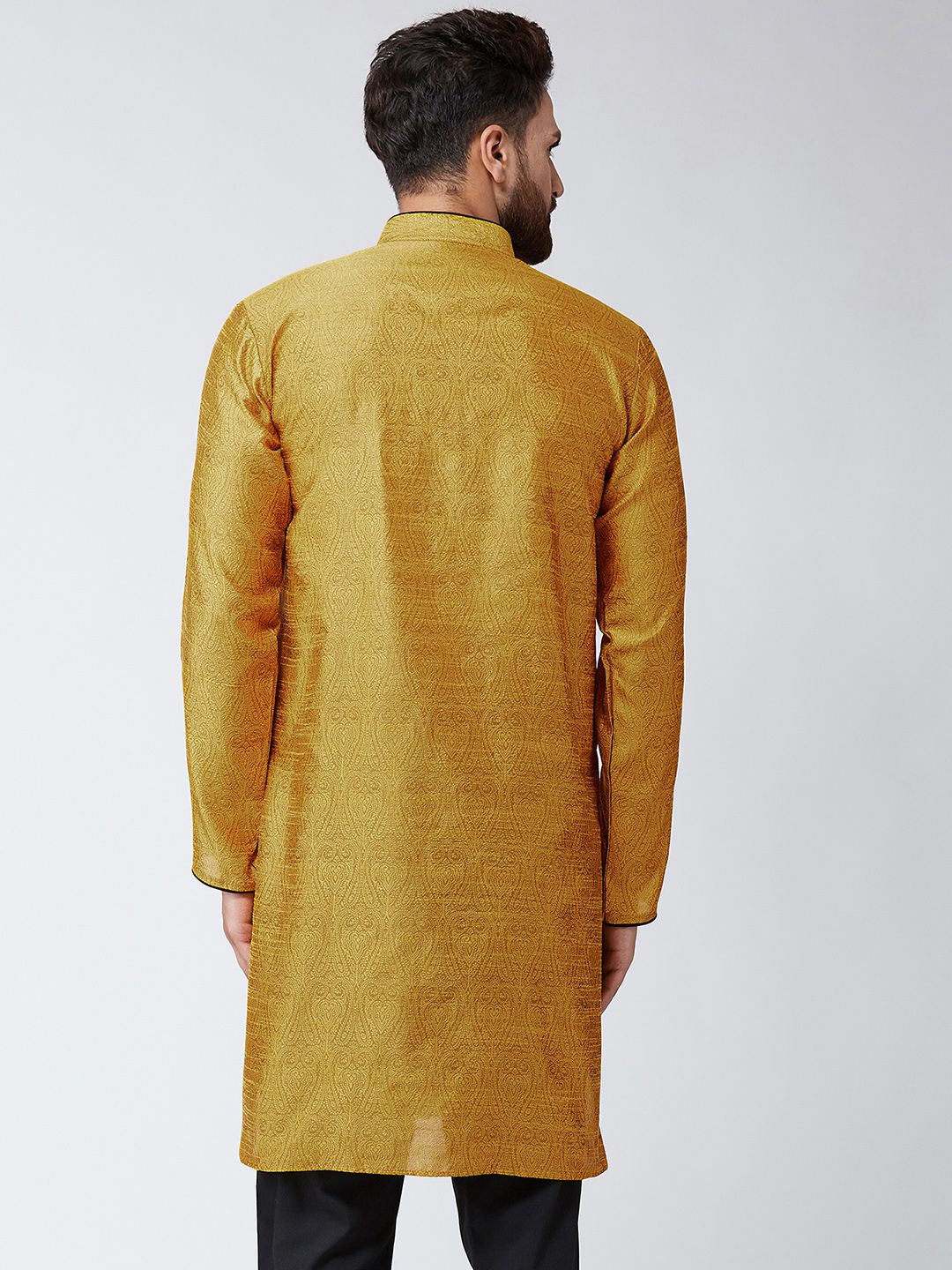 SOJANYA Men Mustard Printed Straight Kurta