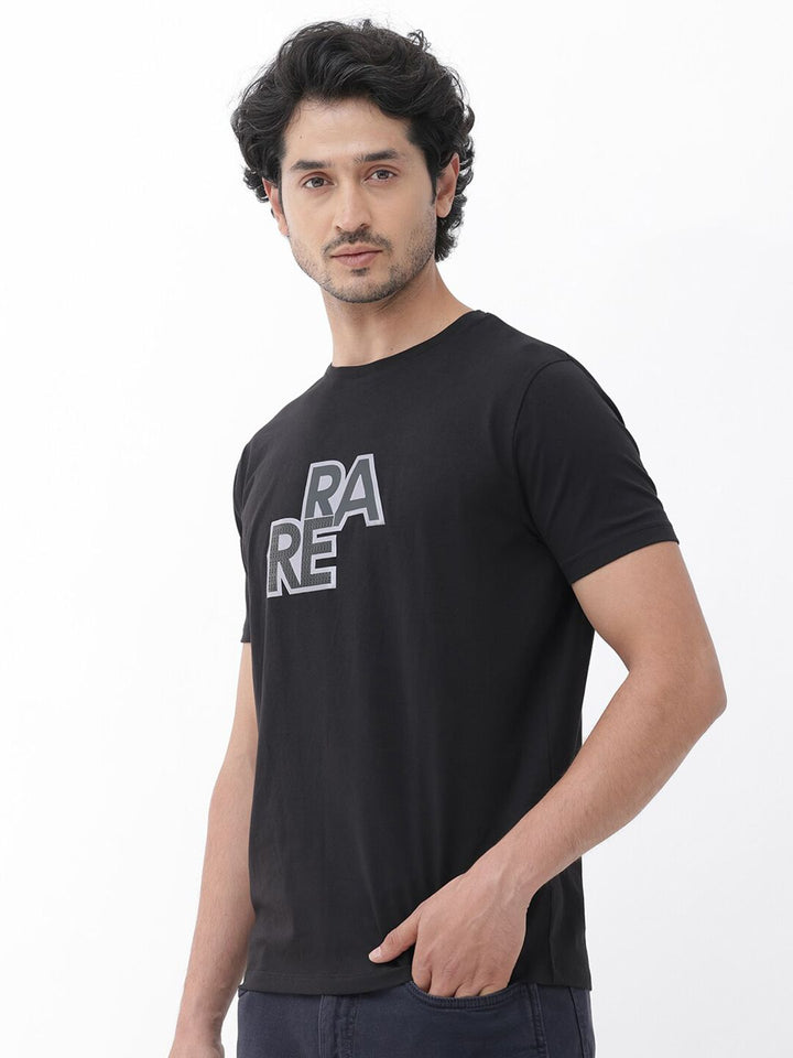 RARE RABBIT Men Oran Regular Fit Typography Printed Cotton T-Shirt
