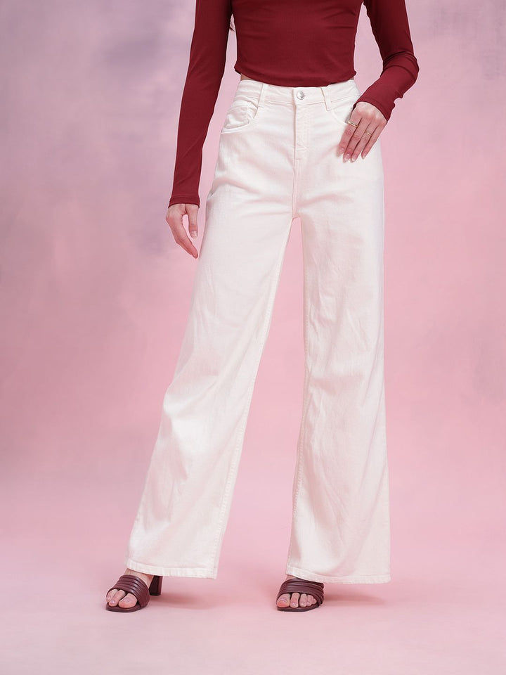 DressBerry Women Wide Leg Mid-Rise Stretchable Jeans