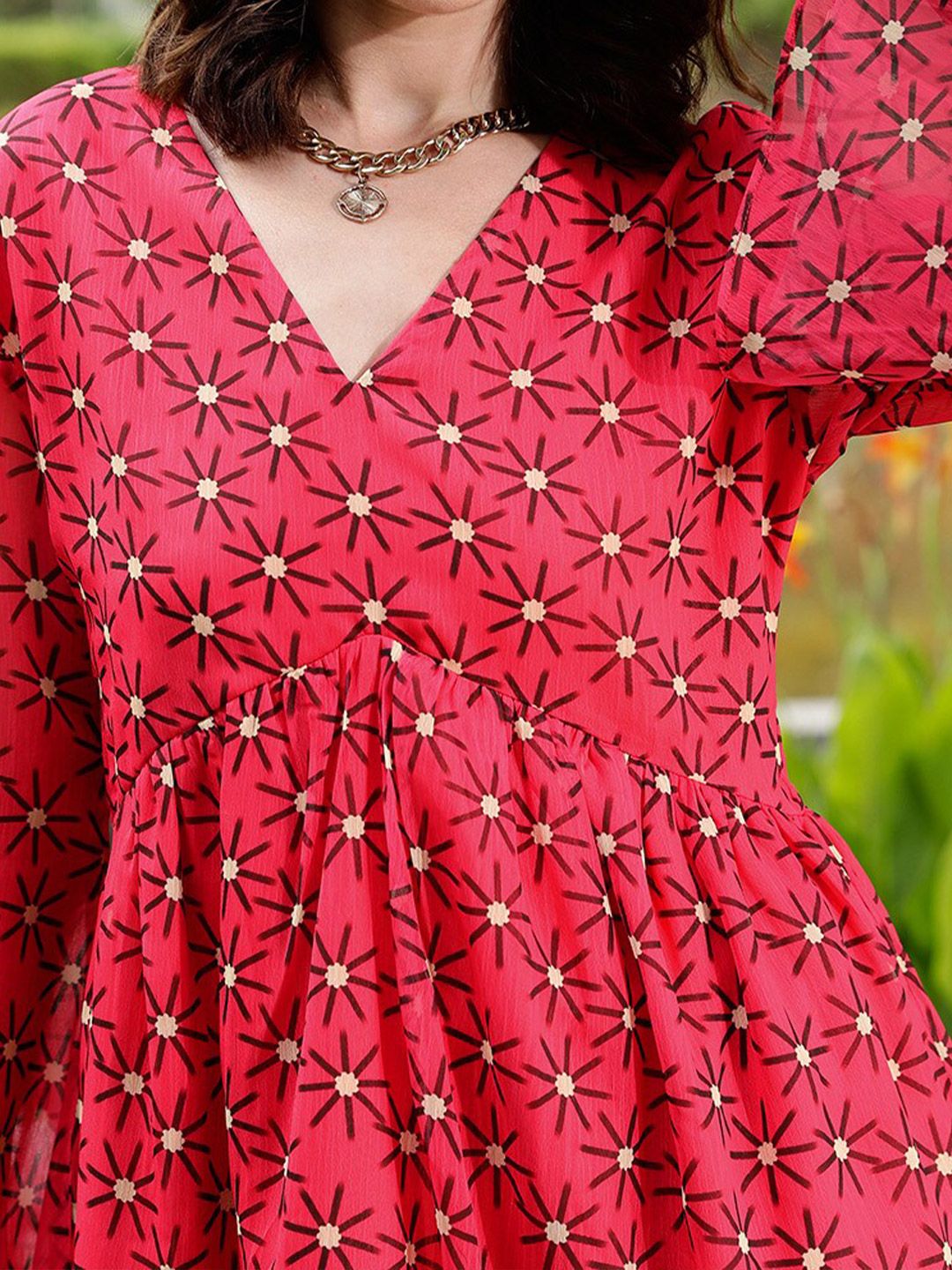 STREET 9 Fuchsia Floral Print Bell Sleeves Fit & Flare Mini Dress