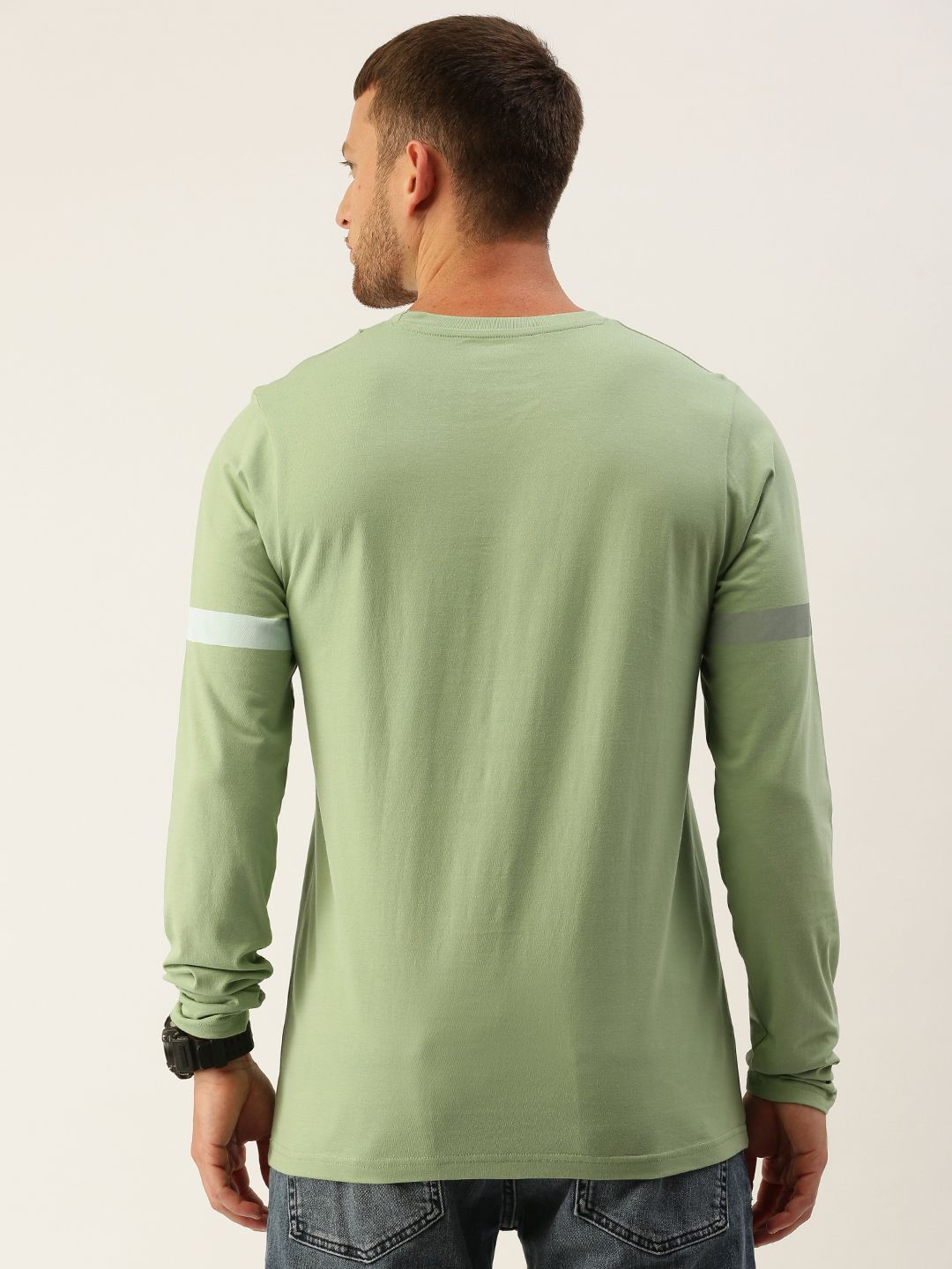 DILLINGER Men Green  Grey Colourblocked Round Neck Pure Cotton T-shirt