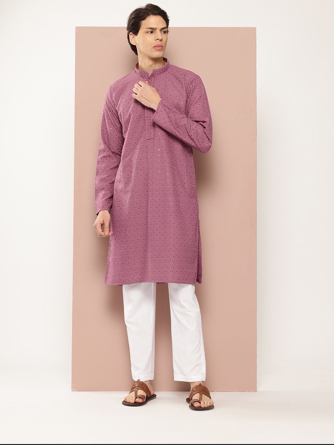 See Designs Men Embroidered Sequinned Kurta with Pyjamas