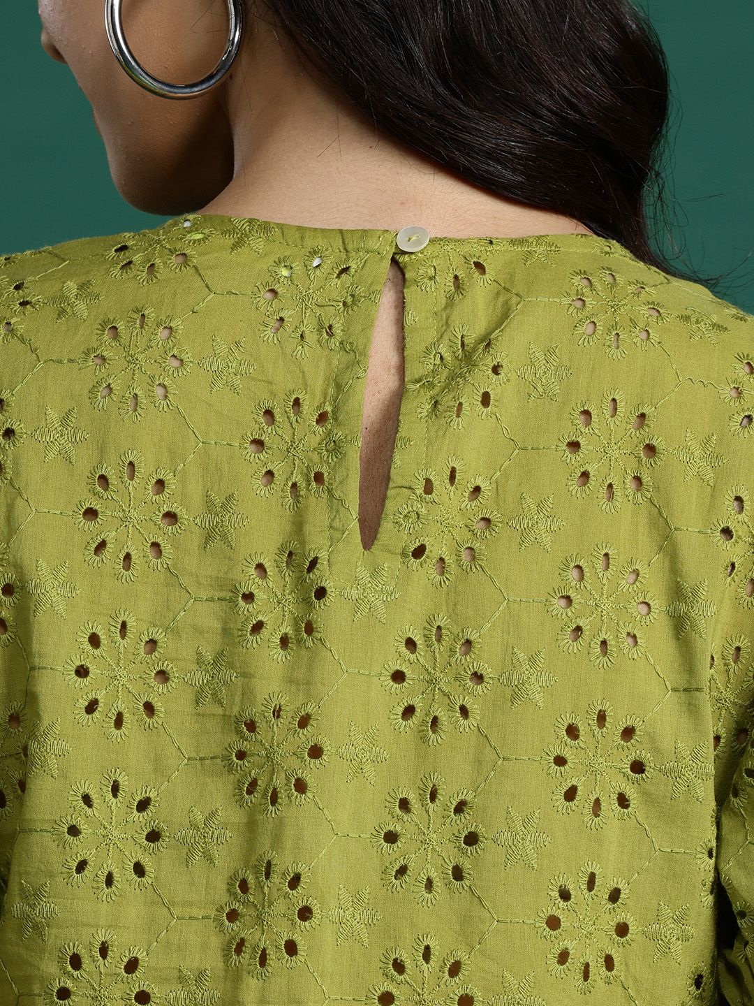 DressBerry Puff Sleeve Pure Cotton Schiffli Top