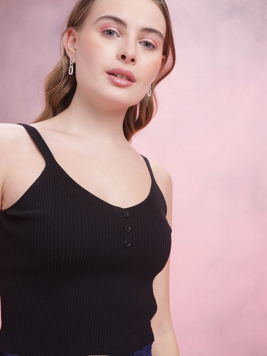 DressBerry Button Detail Ribbed Top