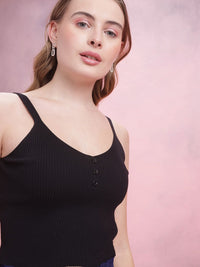 DressBerry Button Detail Ribbed Top