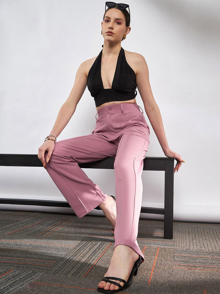 SASSAFRAS Women Pink Straight Fit High-Rise Bootcut Trousers