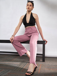 SASSAFRAS Women Pink Straight Fit High-Rise Bootcut Trousers
