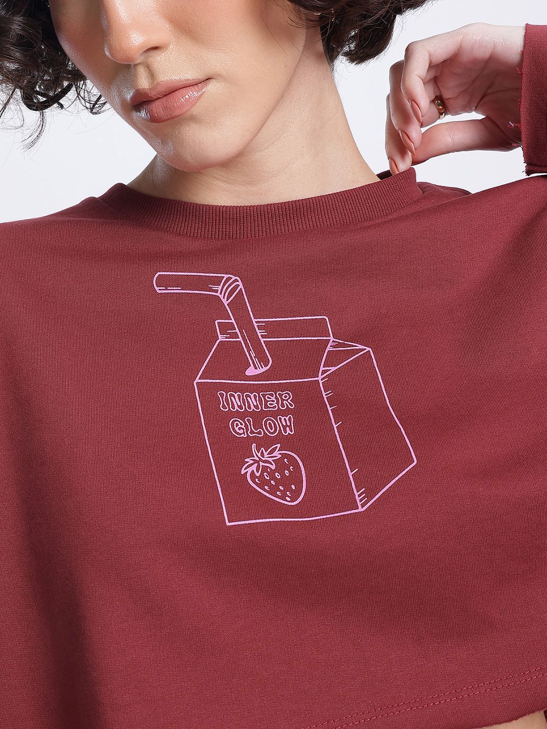 DressBerry Texture Printed Boxy Crop Sweatshirt