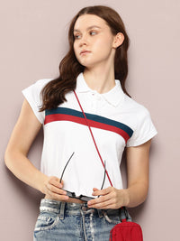 DILLINGER Women Regular Cropped Self Design Polo Tshirt