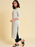 W Striped Thread Work Straight Kurta