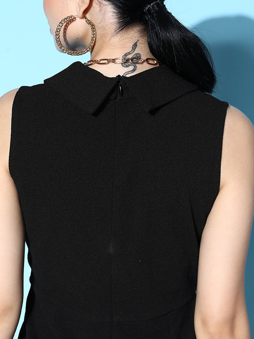 Berrylush Black Solid Notched Lapel Neck Jumpsuit