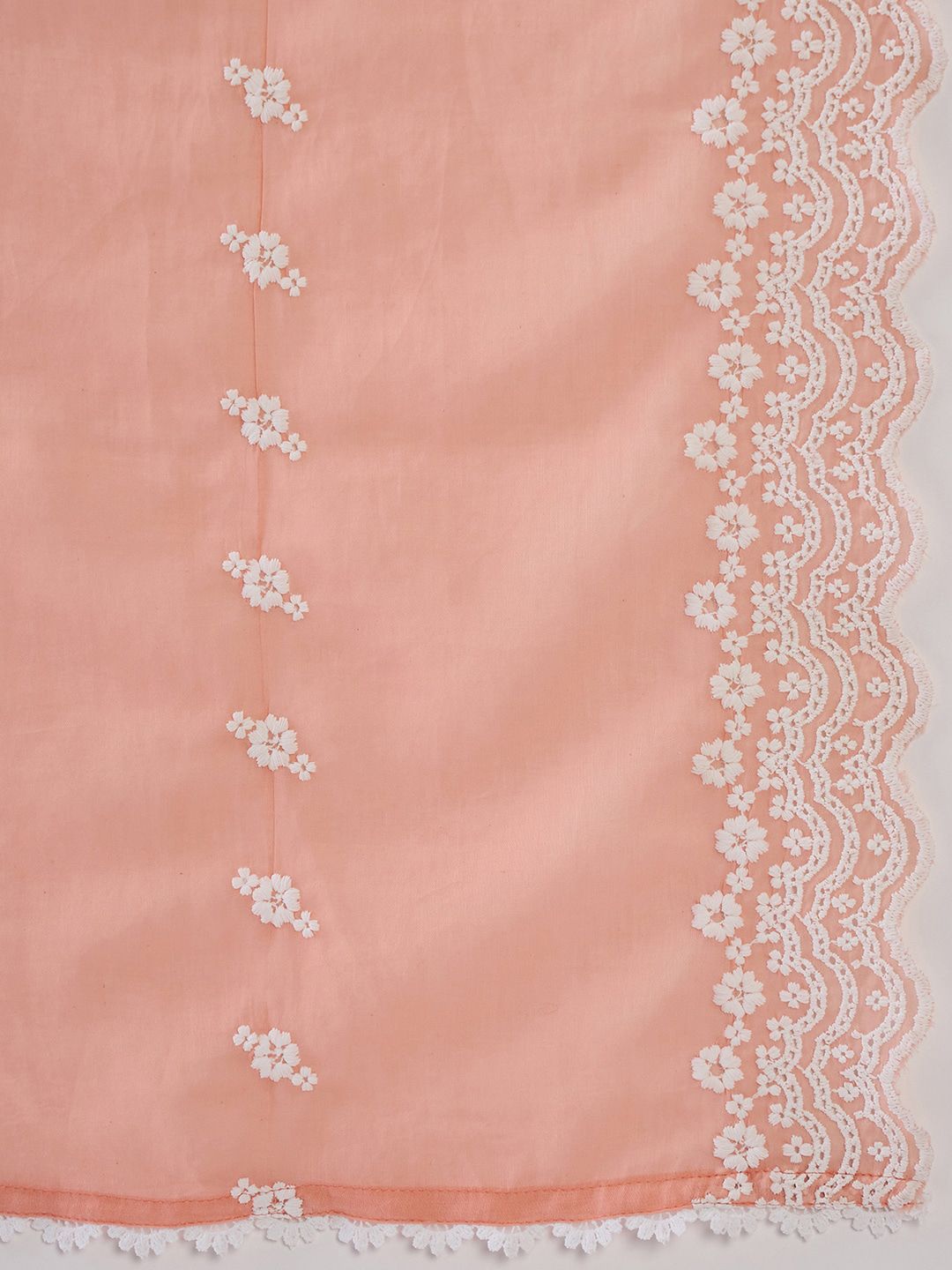 Indo Era Floral Embroidered Notched Neck Cotton Straight Kurta with Trousers & Dupatta