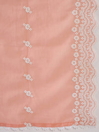 Indo Era Floral Embroidered Notched Neck Cotton Straight Kurta with Trousers & Dupatta