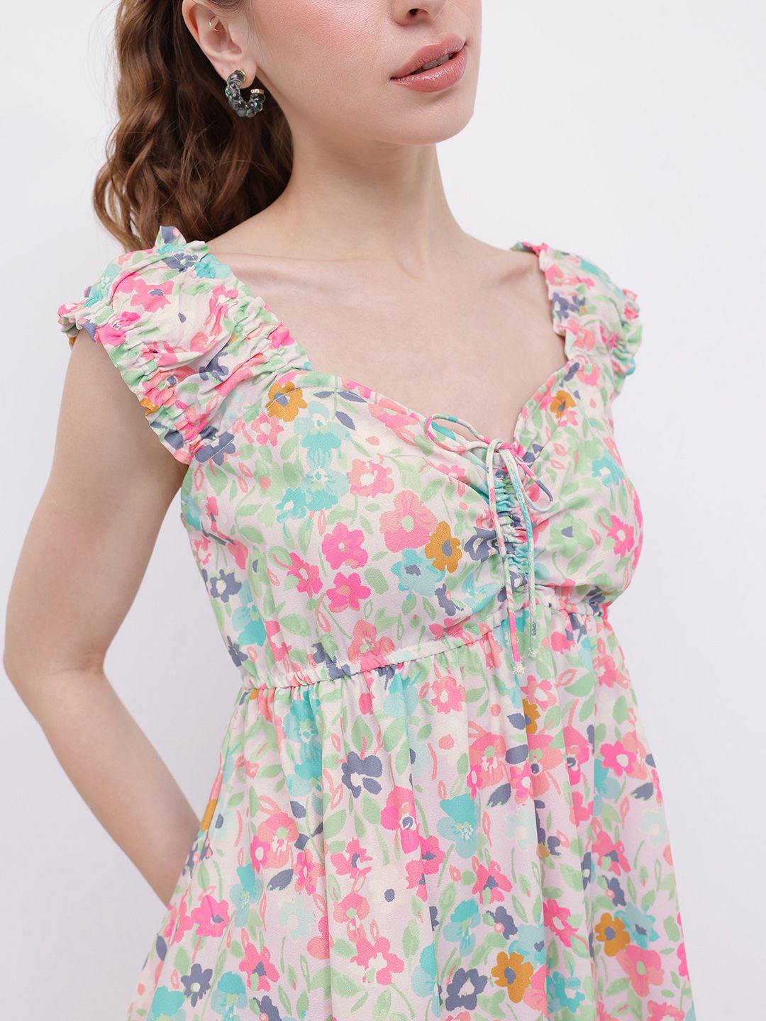 DressBerry Bloom With Style Floral Printed Ruched Detail A-line Dress