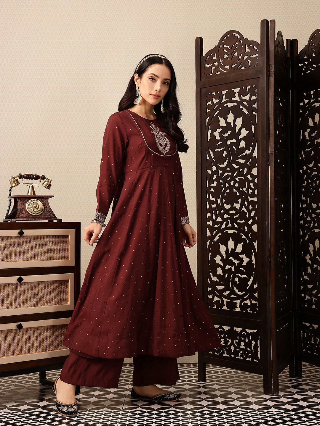 House of Pataudi Embroidered Anarkali Jashn Kurta with Palazzos & Dupatta