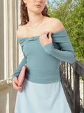 DressBerry Cutesy Knot Off-Shoulder Textured Knit Bardot Top