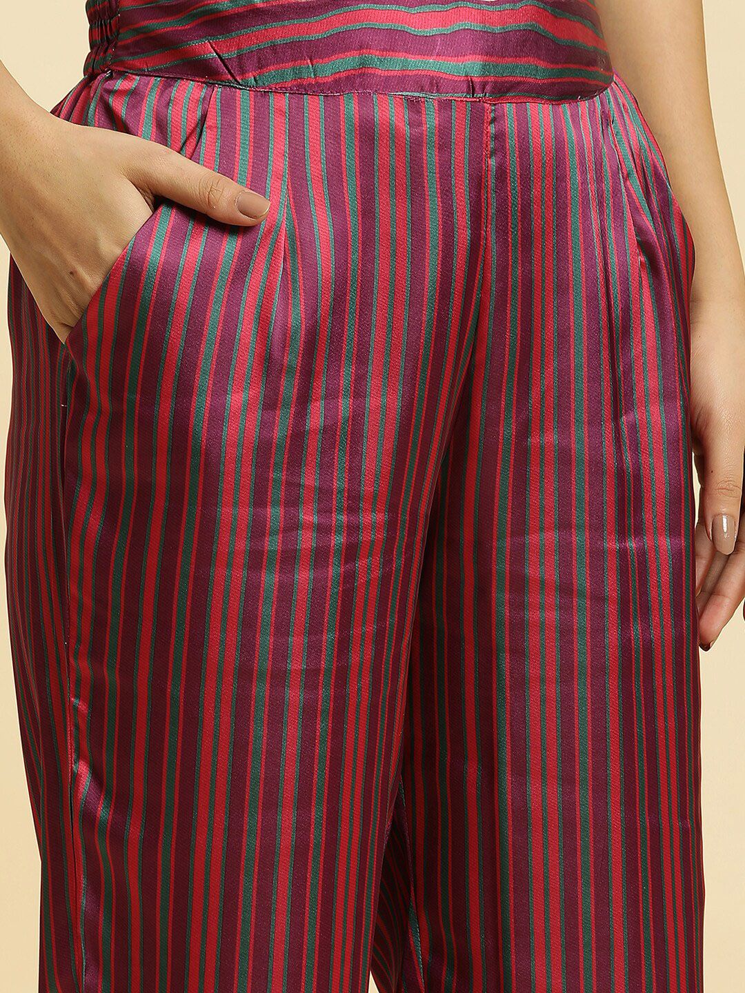 W Women Striped Straight Fit Pleated Trousers