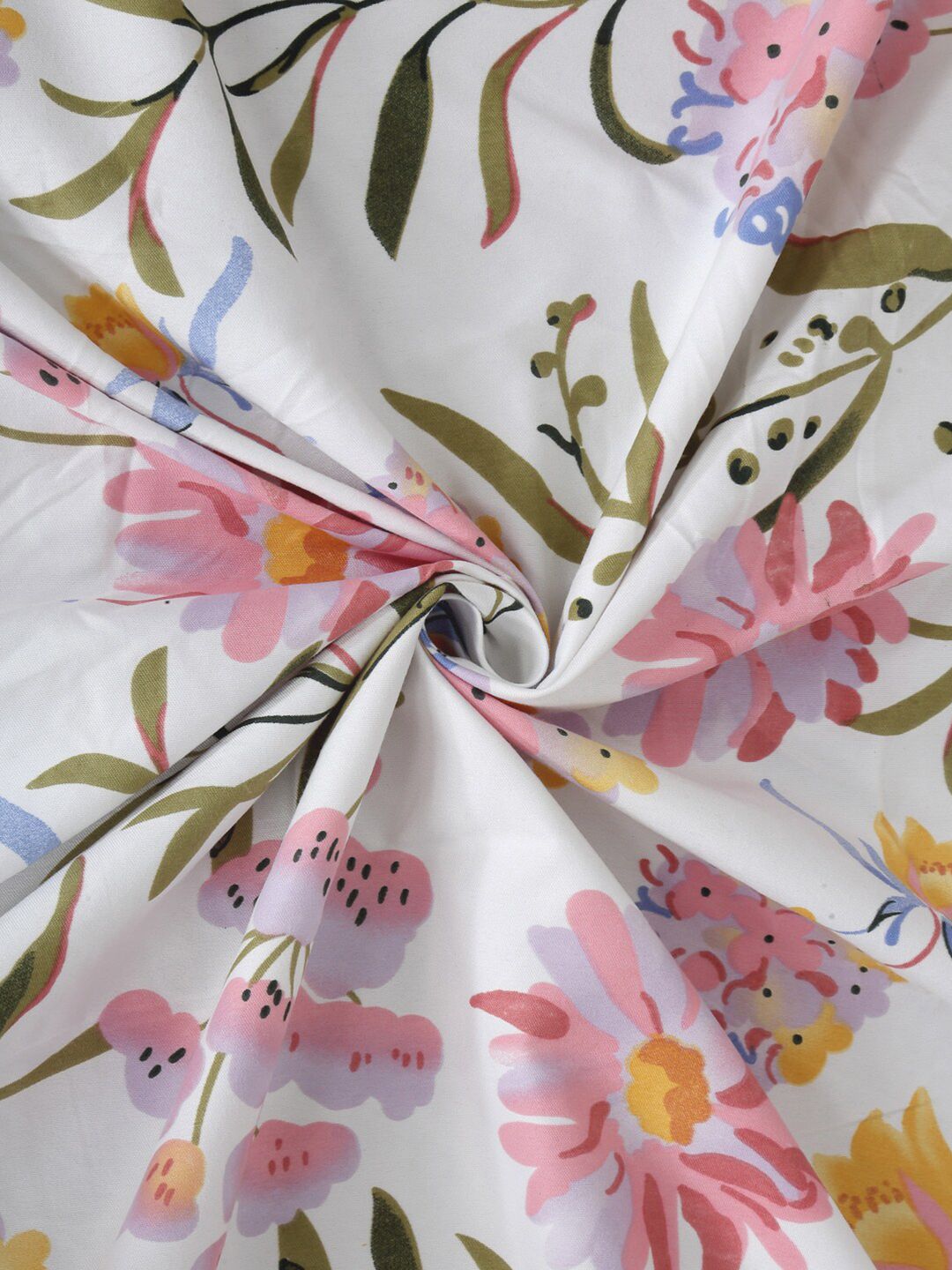 KLOTTHE White Floral Fitted 300 TC Super King Bedsheet with 2 Pillow Covers-270X270 cm