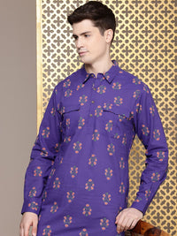 House of Pataudi Men Floral Printed Pure Cotton Kurta