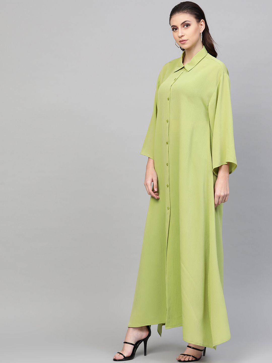 SASSAFRAS Women Fluorescent Green Solid Longline Shirt Style Shrug