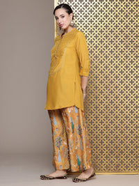 House of Pataudi Women Floral Embroidered Regular Jashn Kurti With Palazzos & Dupatta