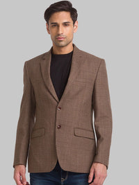 Park Avenue Men Brown Self Design Single Breasted Blazer