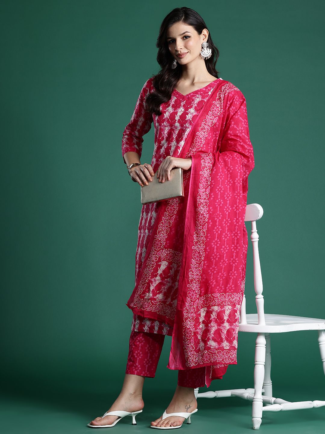 Indo Era Ethnic Motifs Printed Pure Cotton Kurta With Trousers & Dupatta