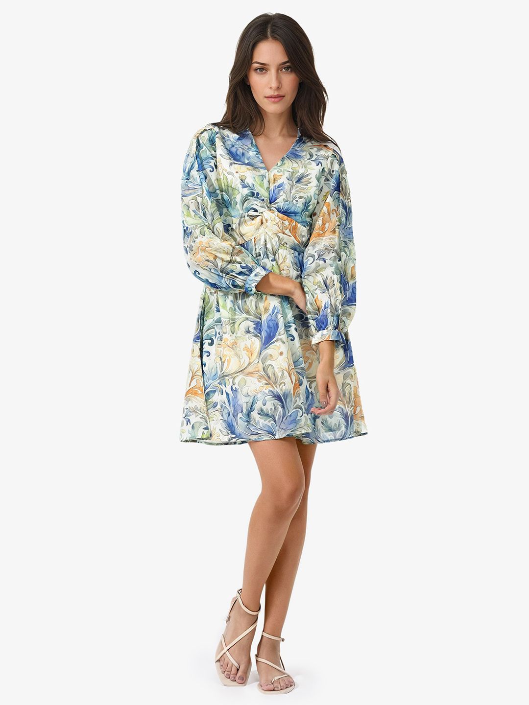 RAREISM Floral Printed Twisted Knot Fit & Flare Dress