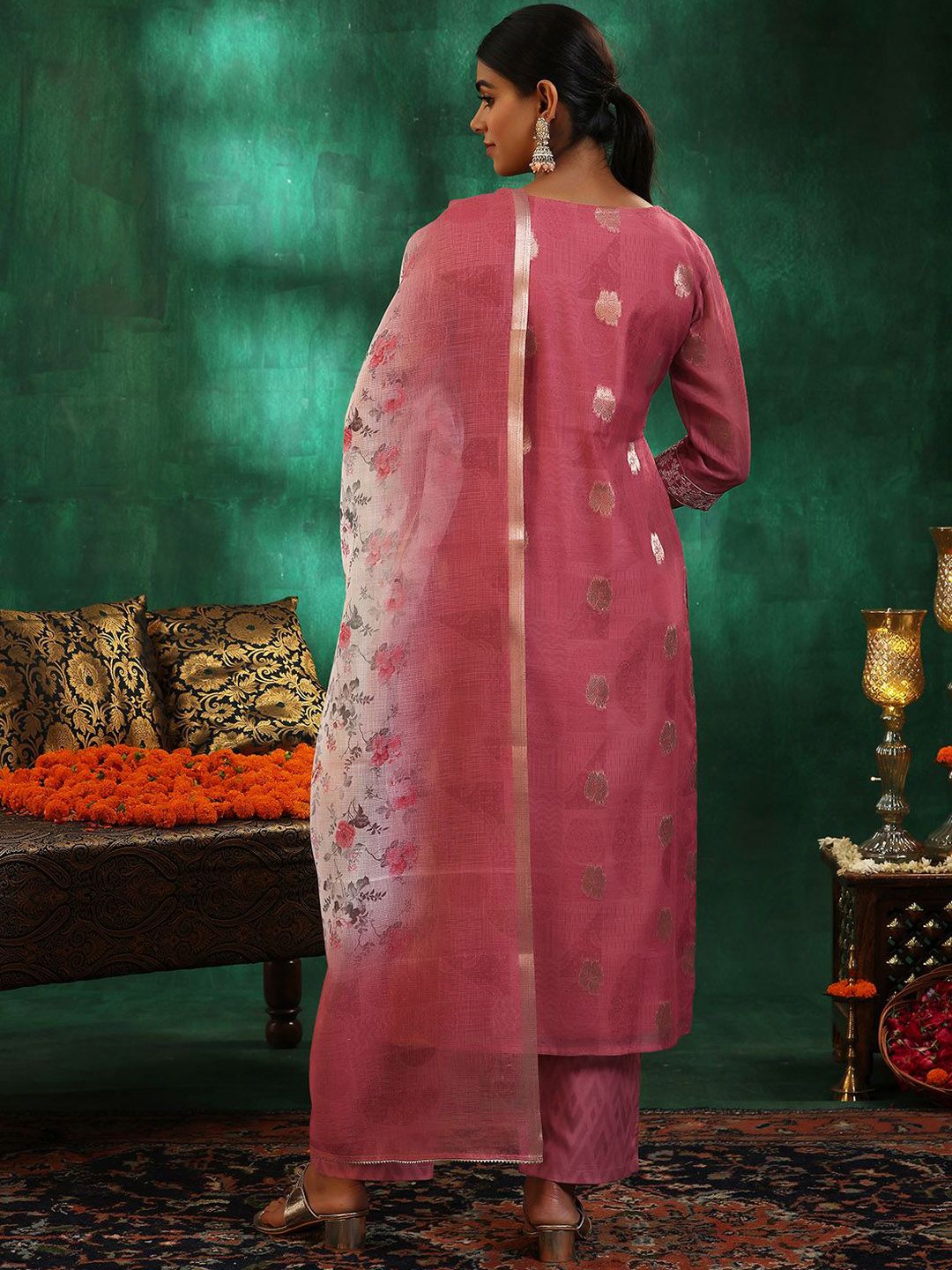 Libas Women Ethnic Motifs Regular Sequinned Kurta with Trousers & With Dupatta