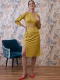 Athena Mustard Top With Slip-On Skirt