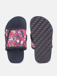 YK Girls Pink & Navy Blue Printed Slip-Ons