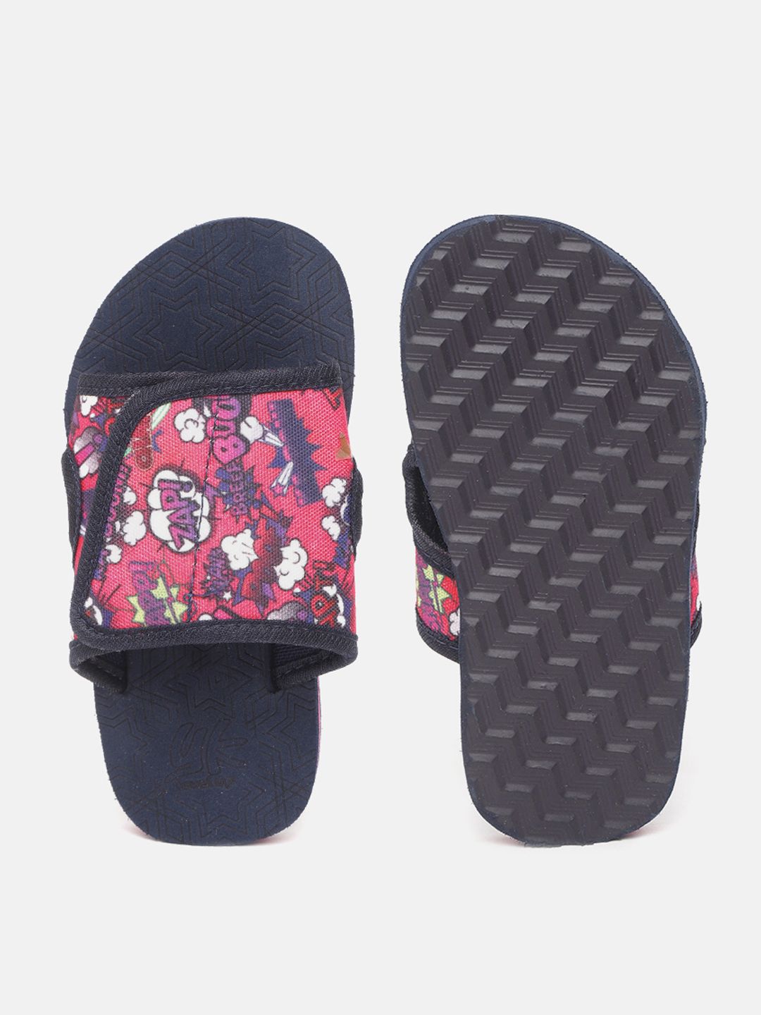 YK Girls Pink & Navy Blue Printed Slip-Ons