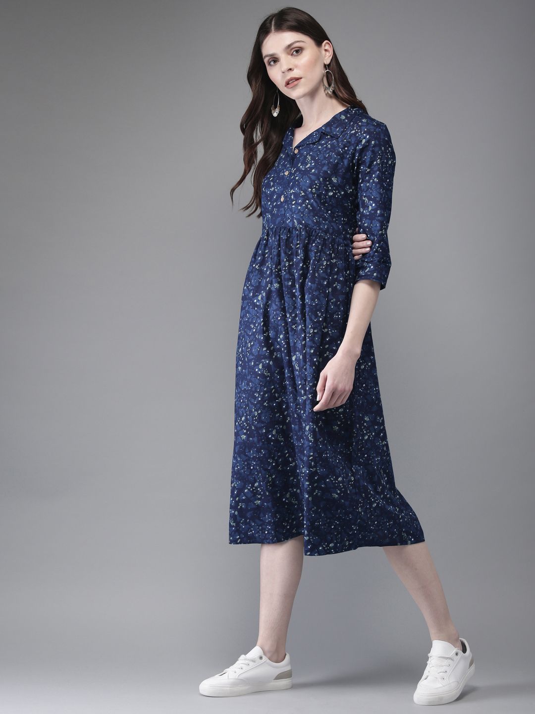 Anouk Women Navy Blue Printed A-Line Kurta