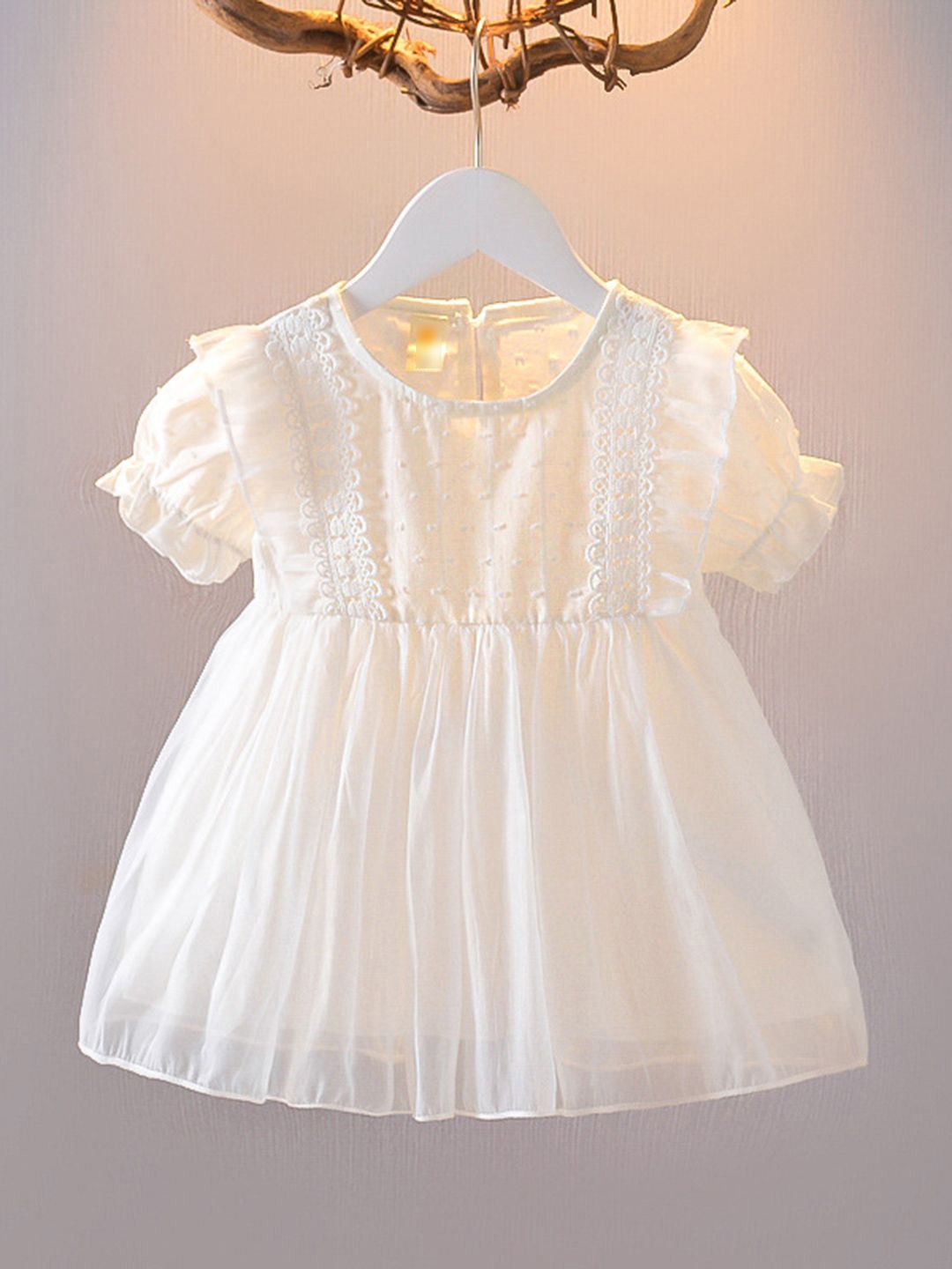 YK Girls Embroidered Cape Sleeve Fit & Flare Dress