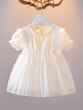 YK Girls Embroidered Cape Sleeve Fit & Flare Dress