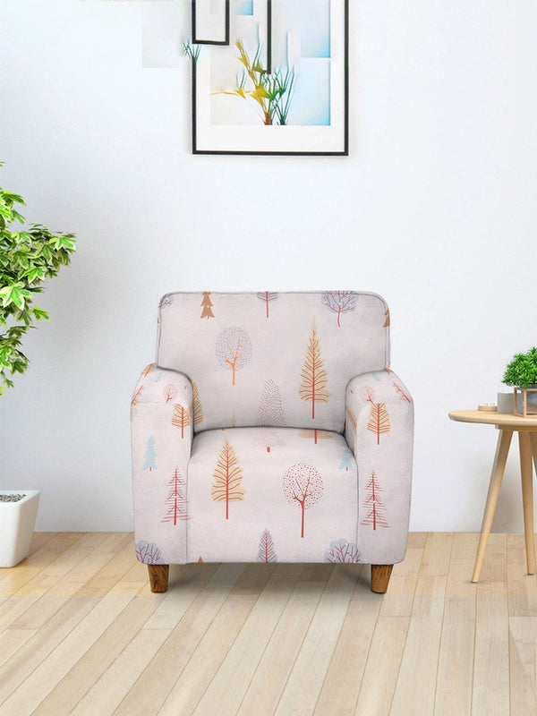 Cortina Beige Quirky Printed Singe-Seater Sofa Cover